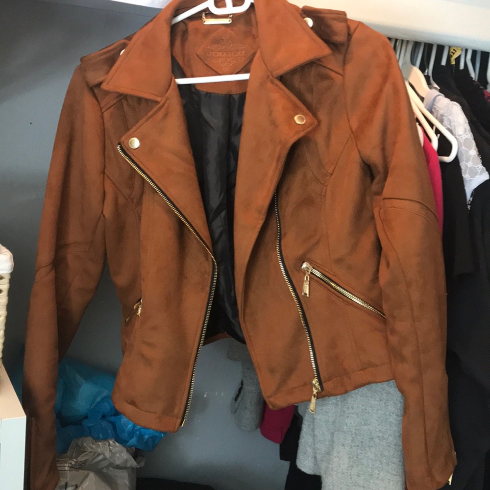 Never Worn! Jou Jou Faux-Suede Brown Moto Jacket